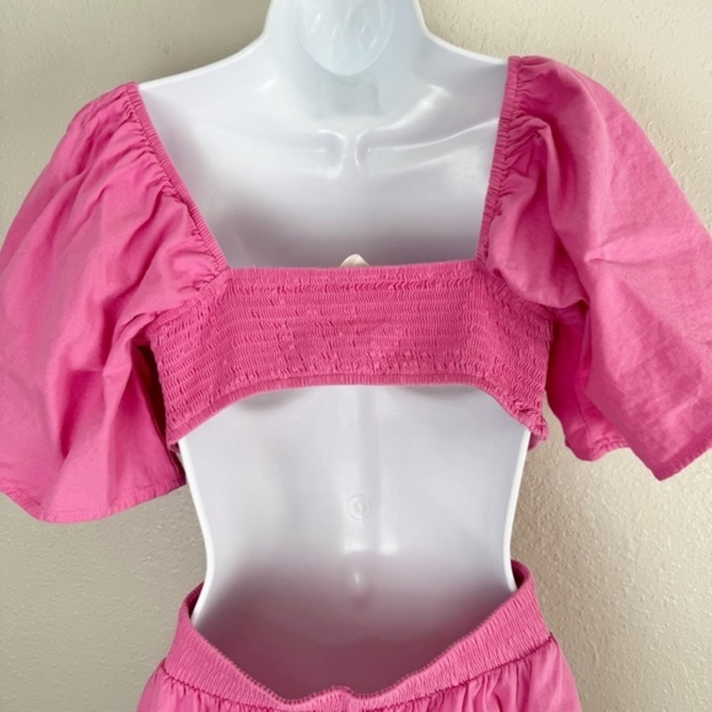 Shy Velvet pink square neck crossover smocked waist cutout mini dress S - Picture 8 of 11